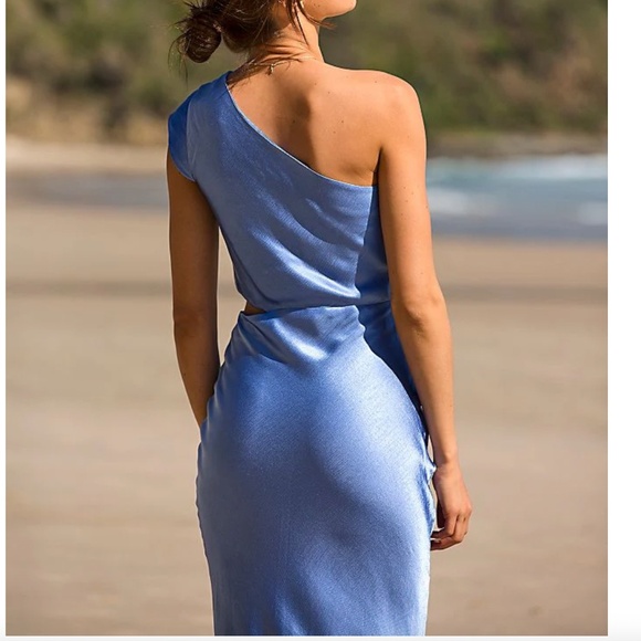 NWT Bec and Bridge DELPHINE ASYM MIDI DRESS - CORNFLOWER - Picture 4 of 5